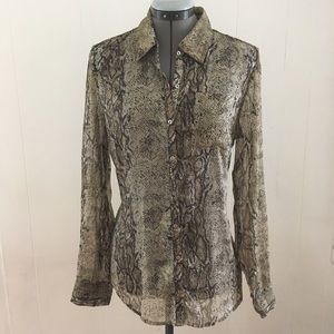 RD style sheer animal print buttons down top